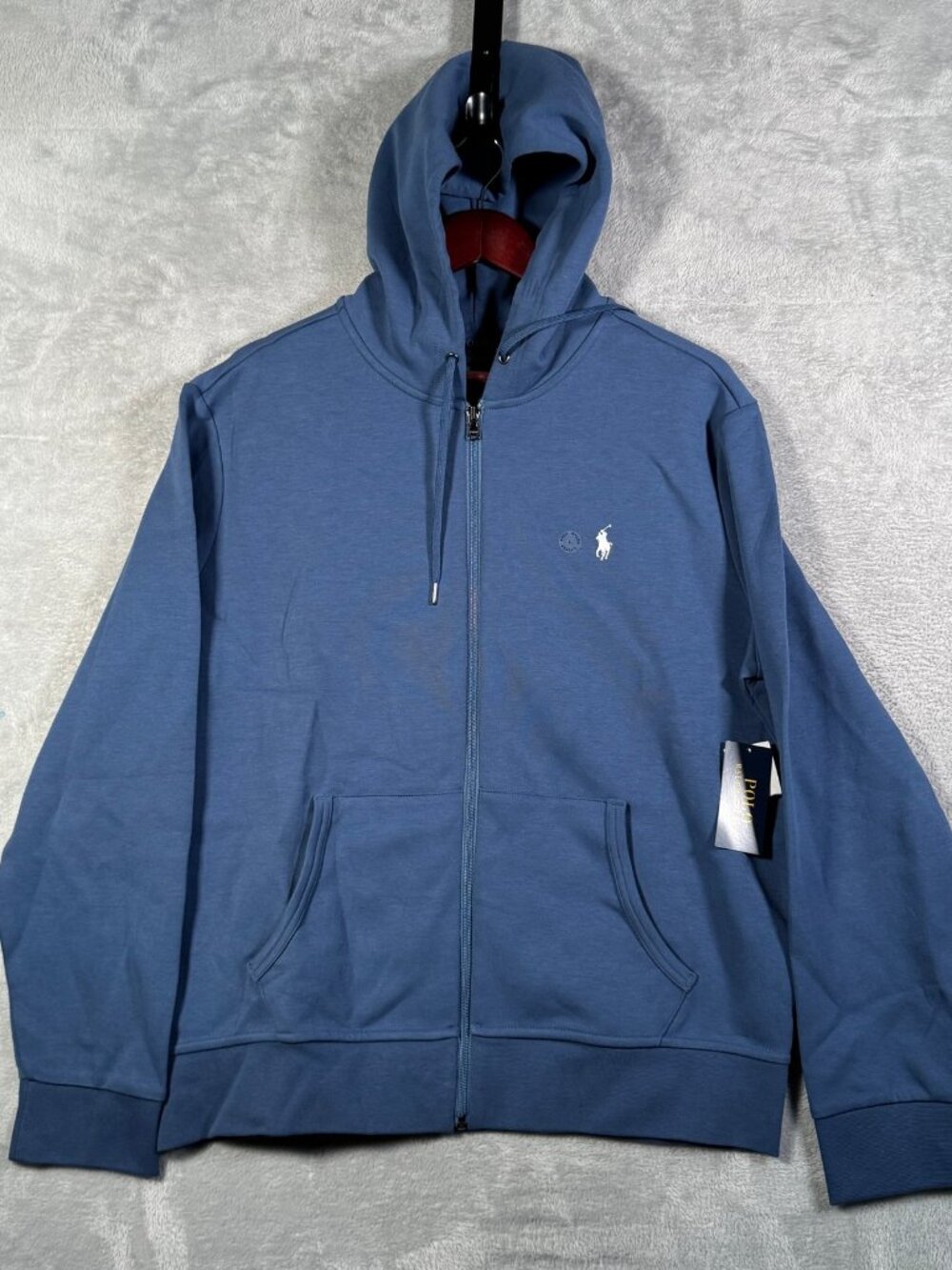 Polo Ralph Lauren Hoodie Mens L Blue Double Knit Full Zip Sweatshirt Jacket